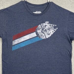 Star Wars Millennium Falcon Adult Men Graphic Large T-Shirt Graphic Tee Blue EUC